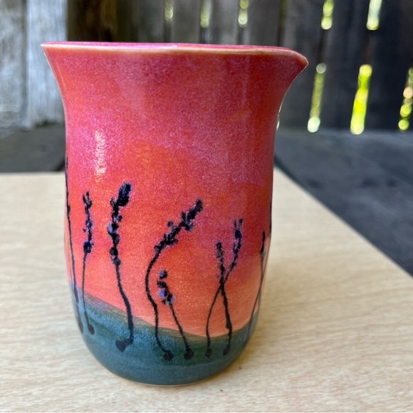 Handmade Hand Painted  Ceramic Pitcher Creamer Floral Sunset - Picture 6 of 13